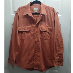 Vintage Cabela's Mens Size Medium Orange Elbow Patch Long Sleeve Button-Up Shirt